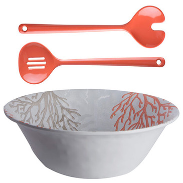 Salatschüssel mit Besteck Set 3 Stk., Coral