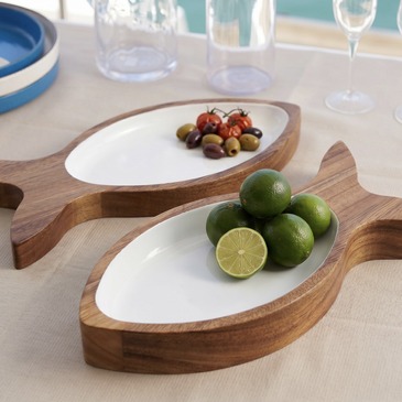Fischschale aus Holz, Weiss